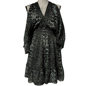 Leopard Print Mini Dress Medium Open‎ Back Ruffle Mob Wife Witchy Indie Sleeze
